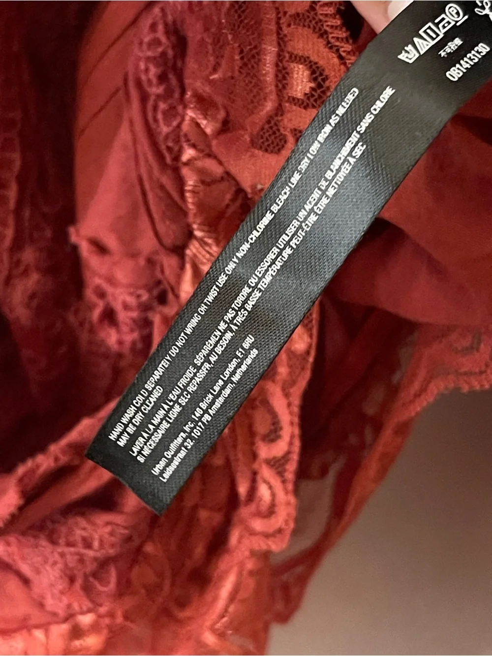 Free People Deep Red Lace Trim Long Sleeve Bodysuit